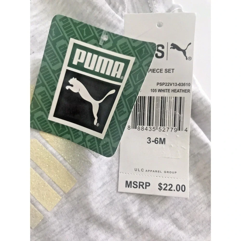 Puma Baby Girl‎ White Heather 3‑Piece Romper Set 3‑6M